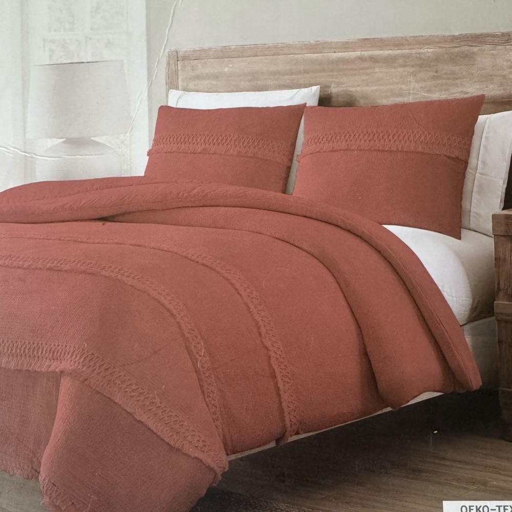 Boho Terracotta Bedding Set with fringe design